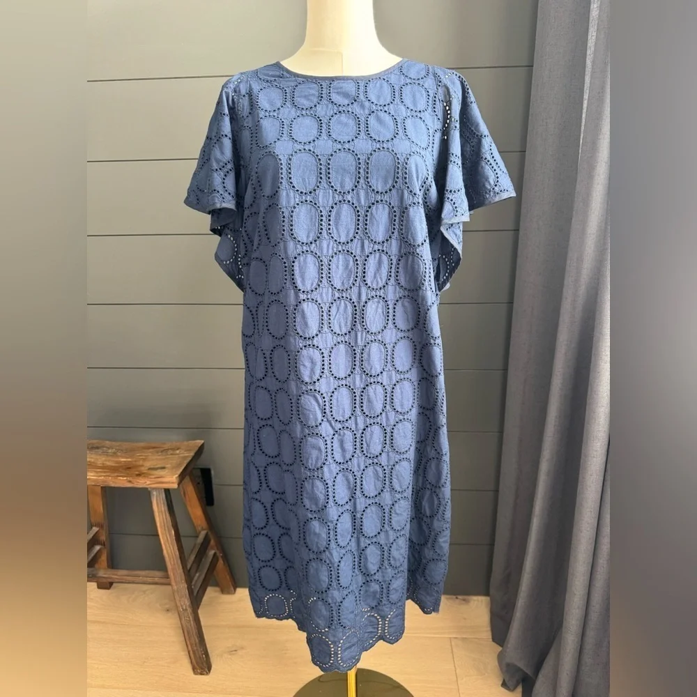 J. Crew Navy Blue Lace Dress Gold Zipper Size 6